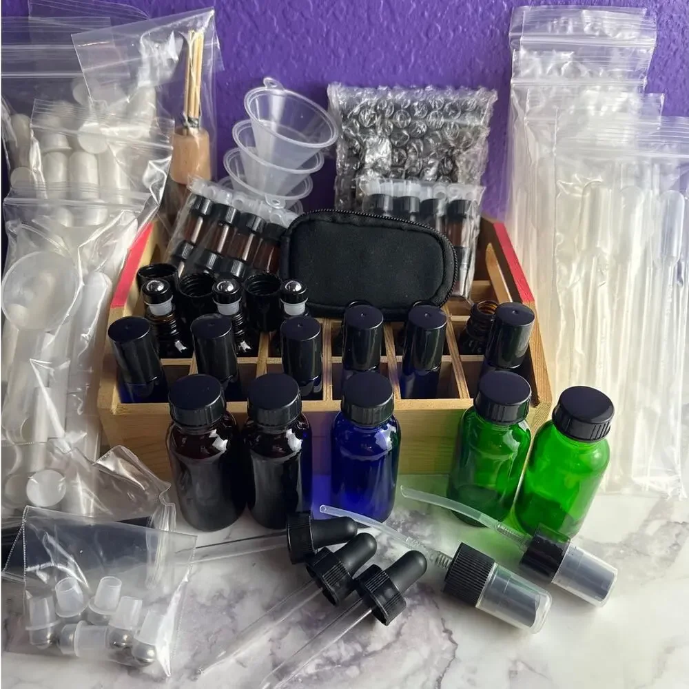 75 PC DIY Essential Oils Kit Aromatherapy Glass Bottle Lot Homemade Roller Vials
